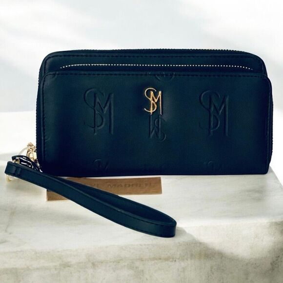 NWT Steve Madden Gorgeous BBENNI Black & Gold Zip All Around Wristlet Wallet - Picture 7 of 16